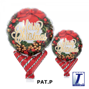 Upright Balloon 5"/ Printed_Merry Christmas Wreath (Non-Pkgd.), TK-UPB-I810565