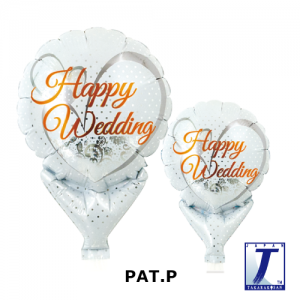 Upright Balloon 5"/ Printed_Happy Wedding Lace White (Non-Pkgd.), TK-UPB-I810518 
