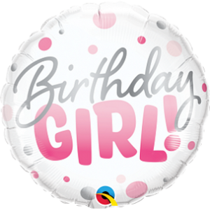 18" Foil Birthday Girl Pink Dots  (pkgd.), QF18RI18877 (0) <10 個/包>